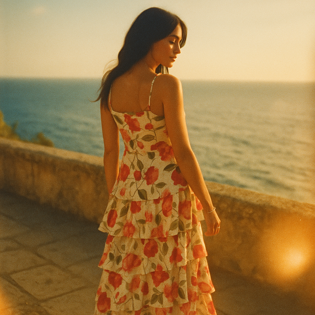 Contrast Ring Lace Layered Ruffle Maxi Cami Dress
