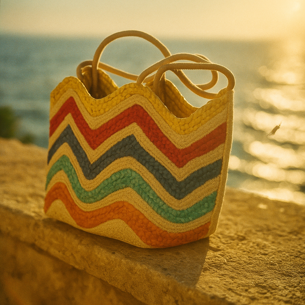 Wavy Rainbow Straw Tote Bag
