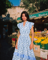 Floral Hydrangea Ruffle Flutter Sleeve Dress