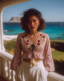 Blush Pink Floral Embroidered Crop