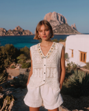 Lace Trim Floral V-Neck Vest
