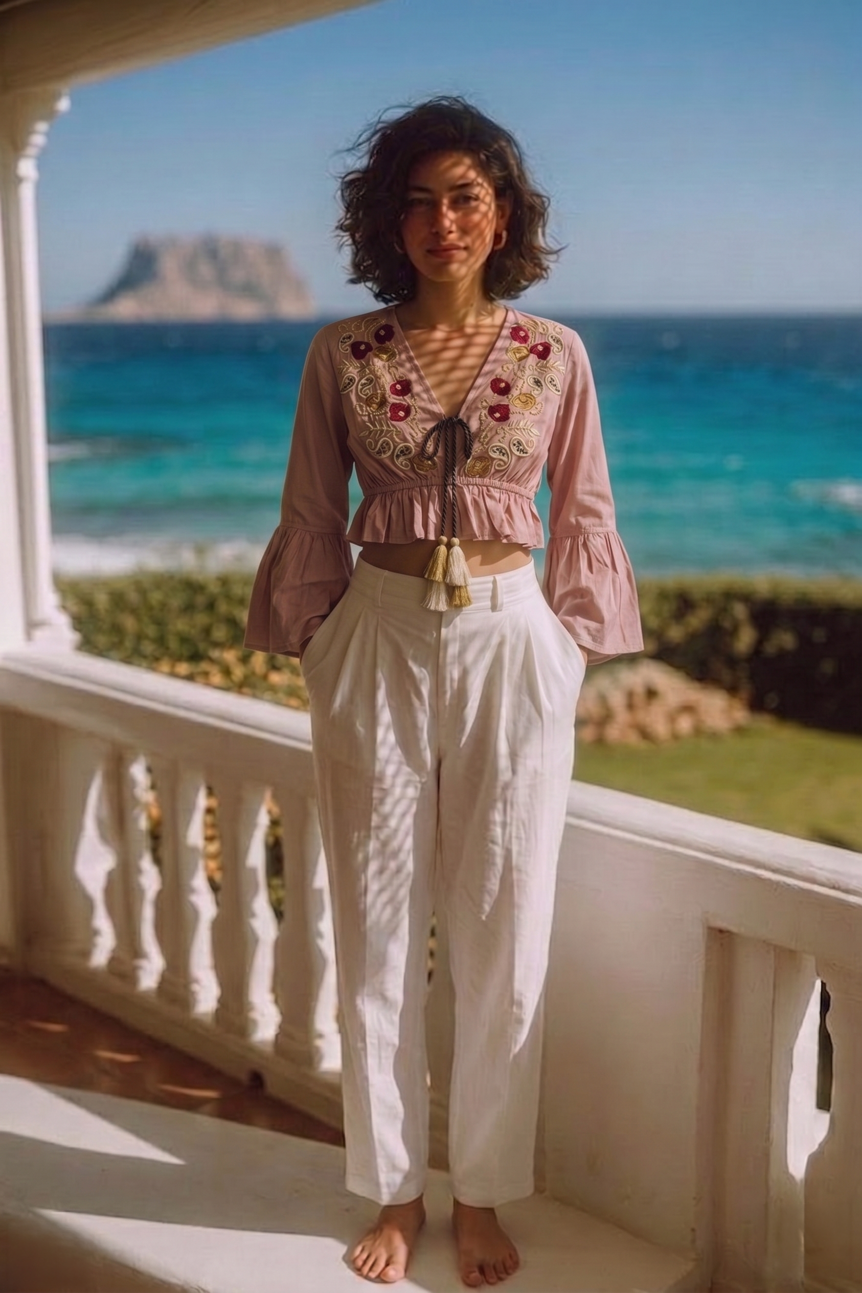 Blush Pink Floral Embroidered Crop