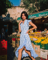 Floral Hydrangea Ruffle Flutter Sleeve Dress