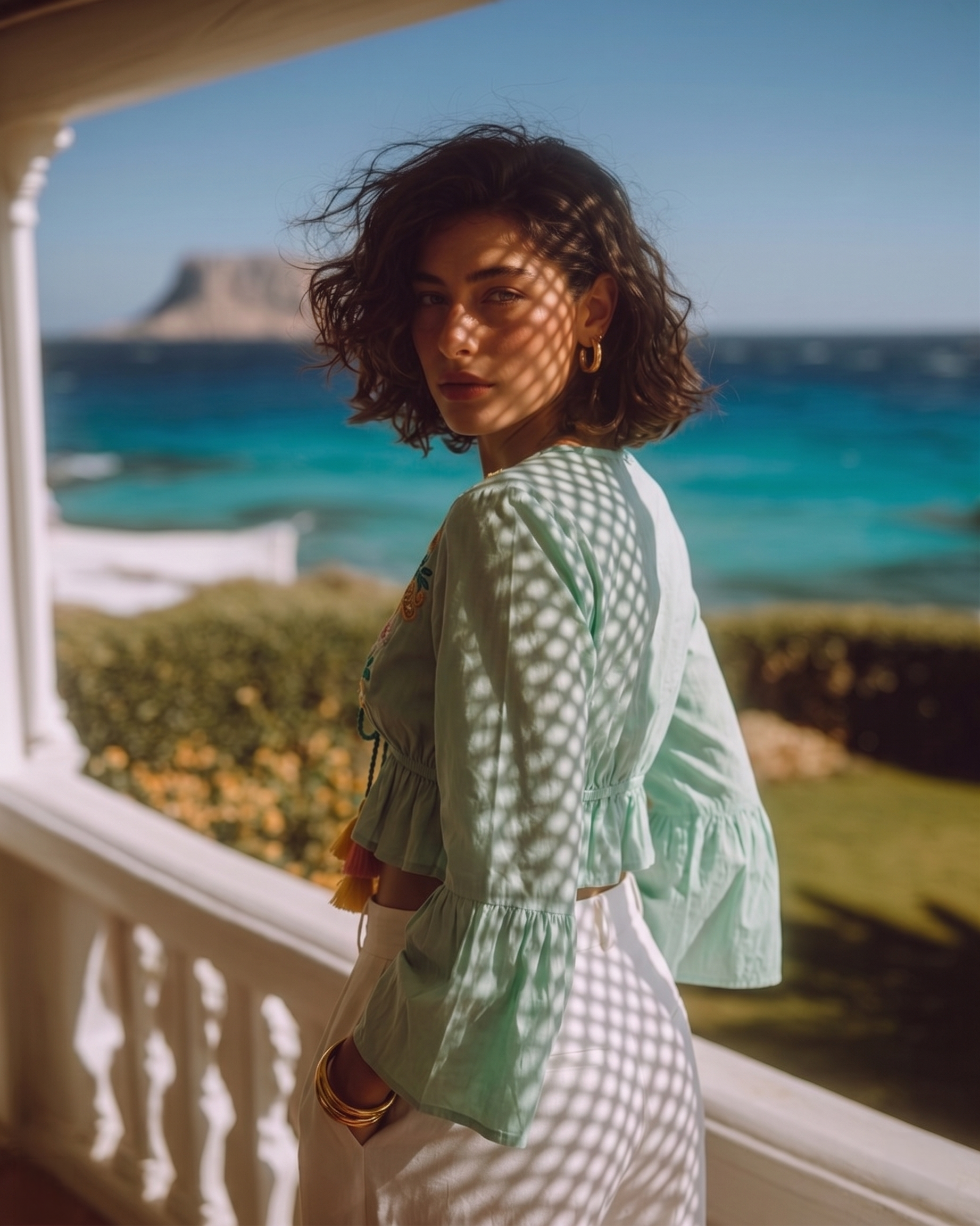 Mint Floral Embroidered Crop