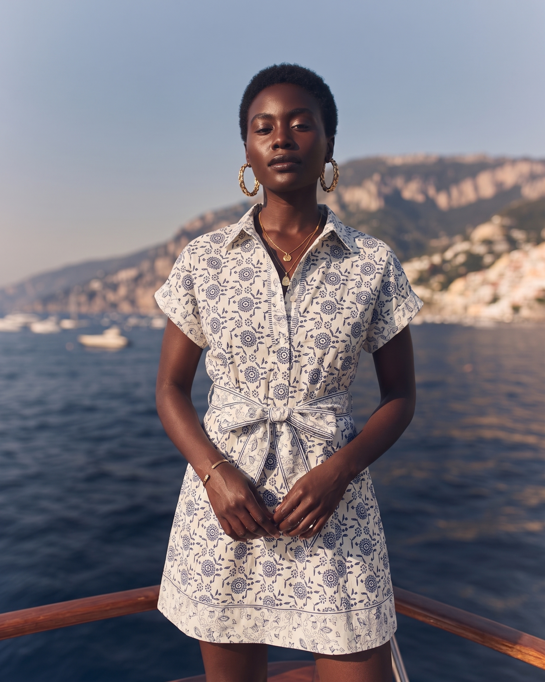 White Border Print Belted Dress