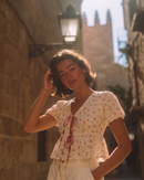 Ivory Ditsy Floral Tie-Front Blouse