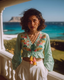 Mint Floral Embroidered Crop