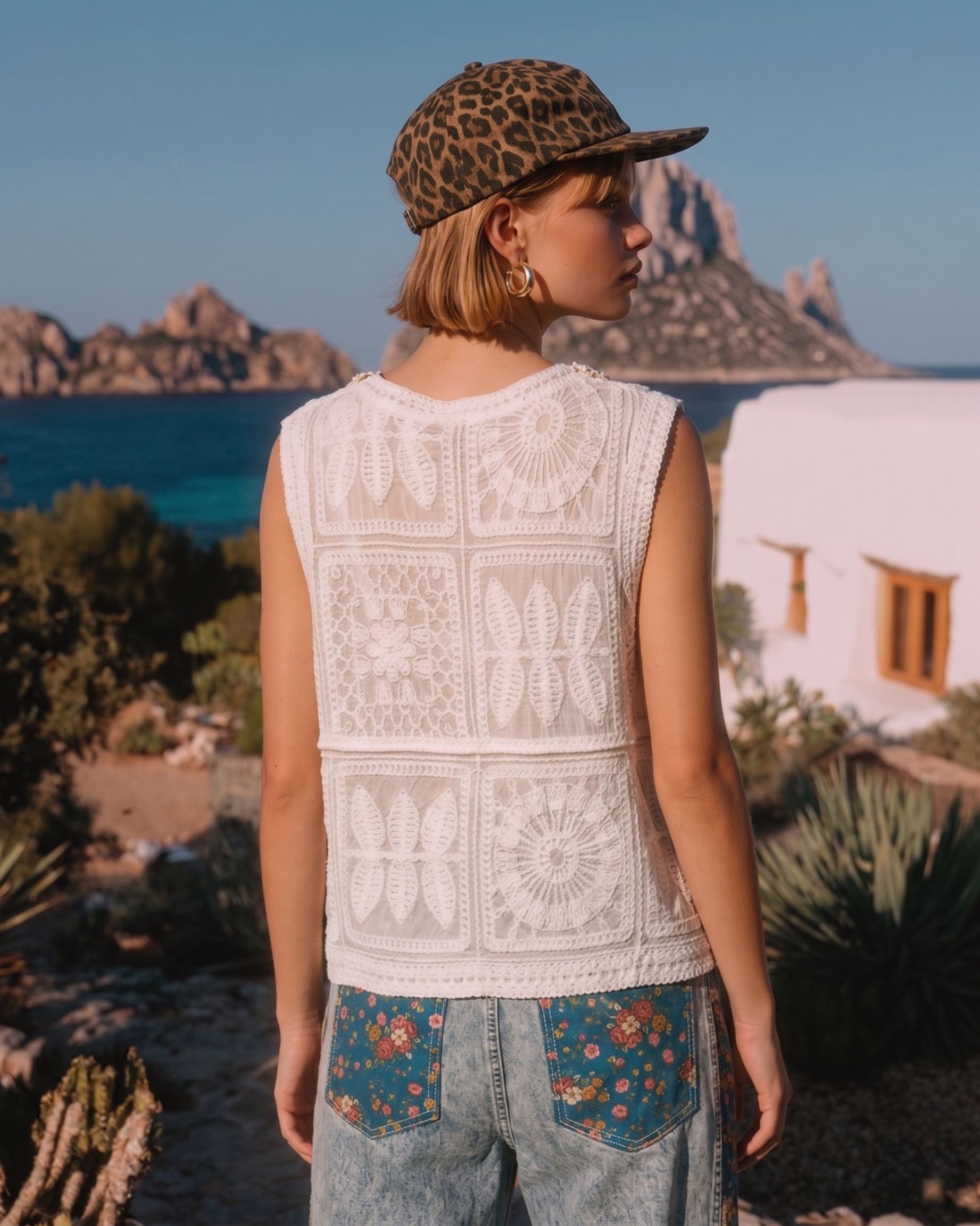 Lace Trim Floral V-Neck Vest