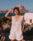 Lace Trim Floral V-Neck Vest