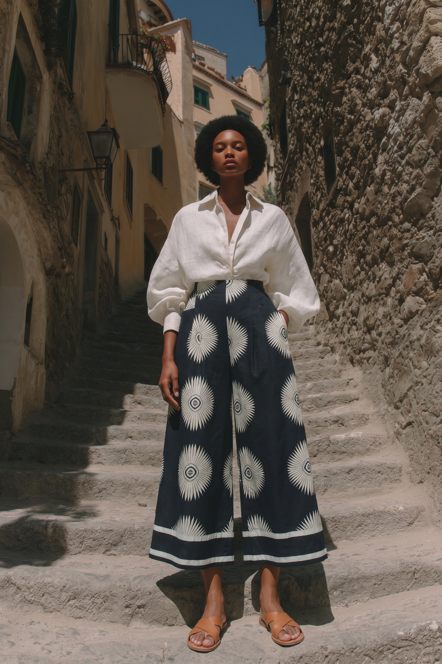Black Abstract Wide Leg Pants