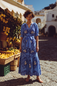Blue Floral Midi Dress