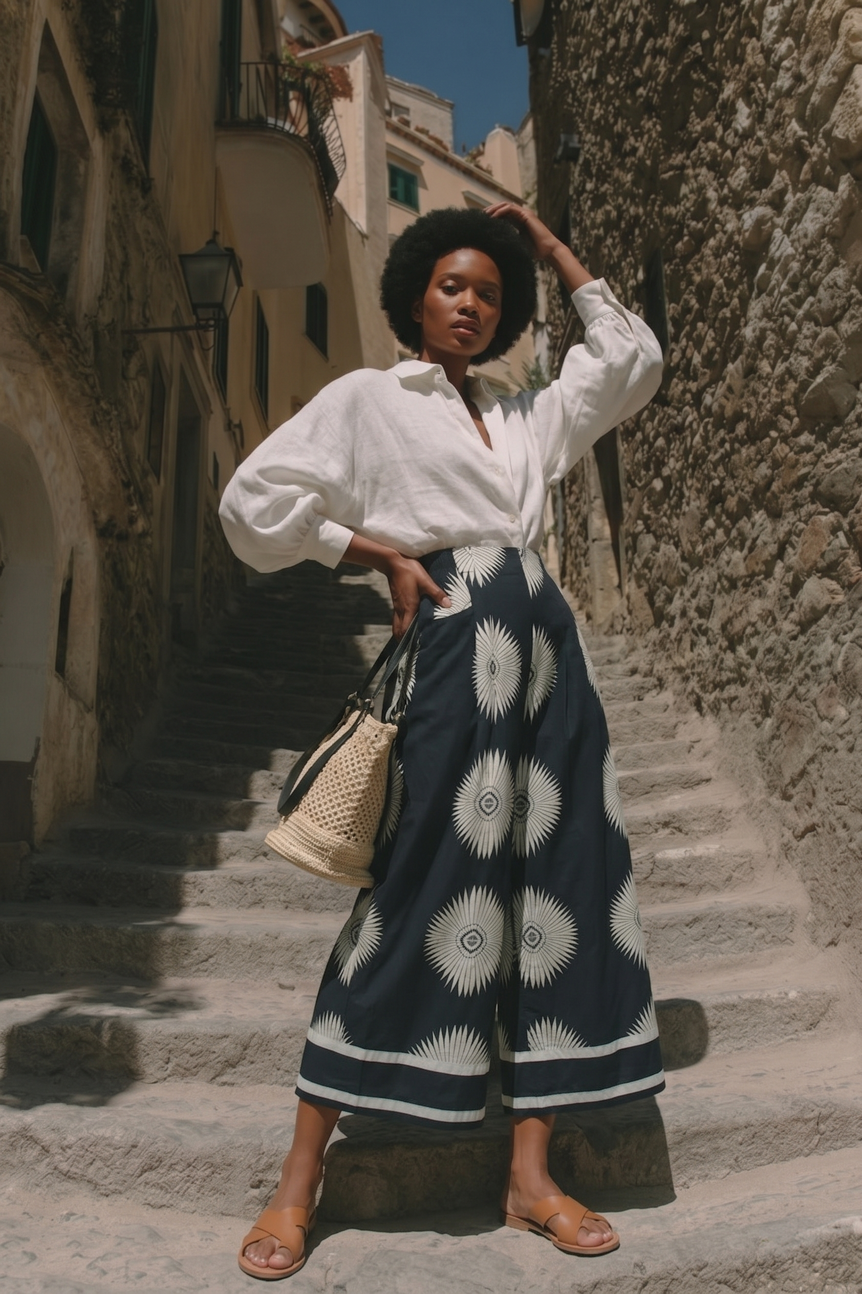Black Abstract Wide Leg Pants
