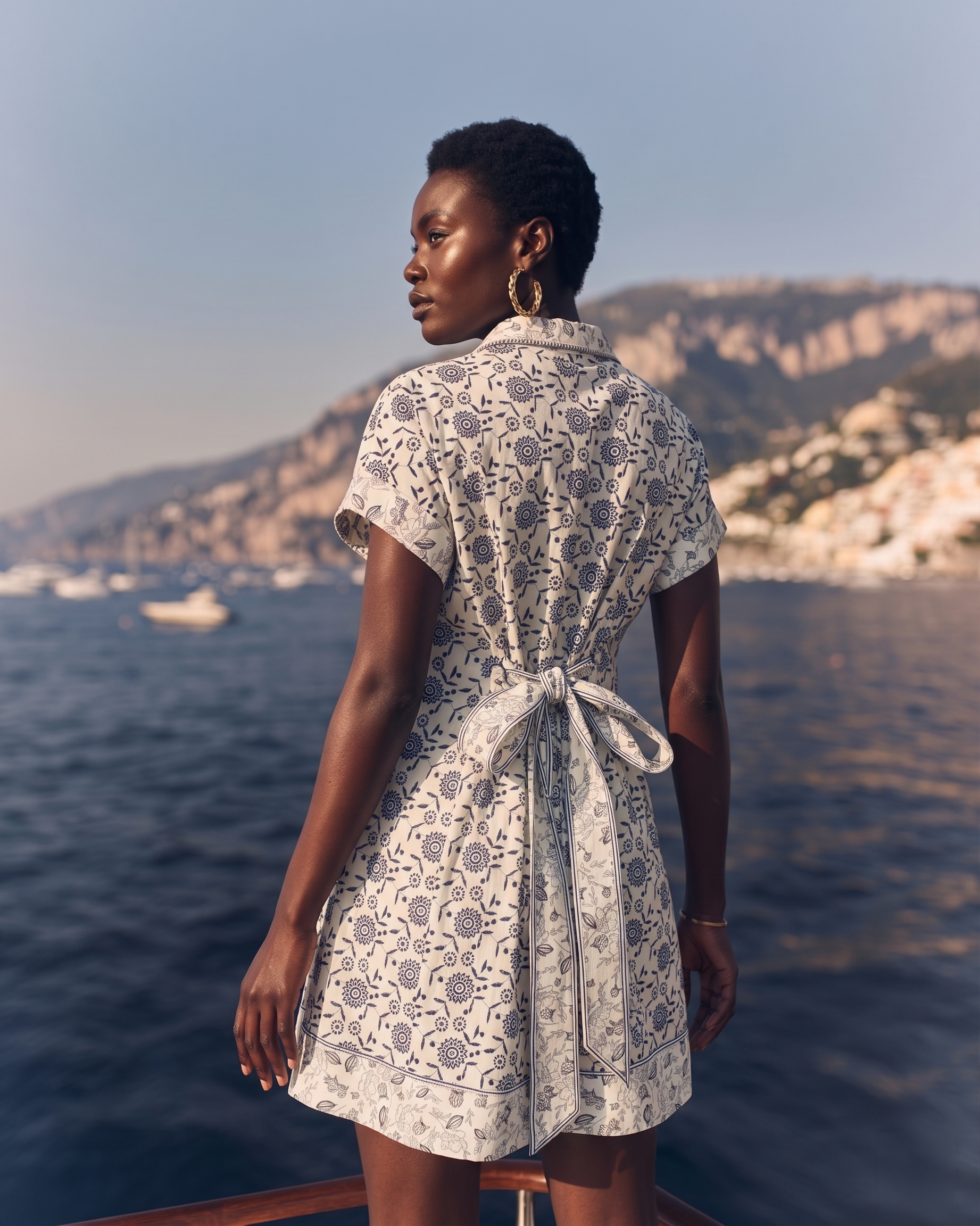 White Border Print Belted Dress