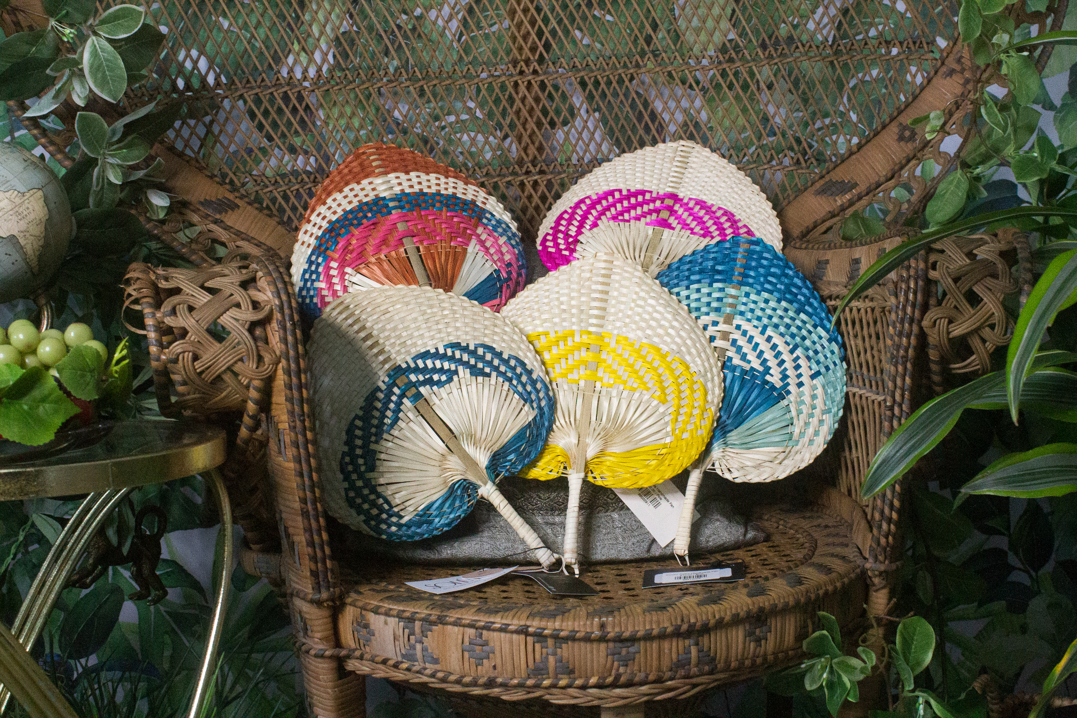 Bicolor Raffia Handmade Fan