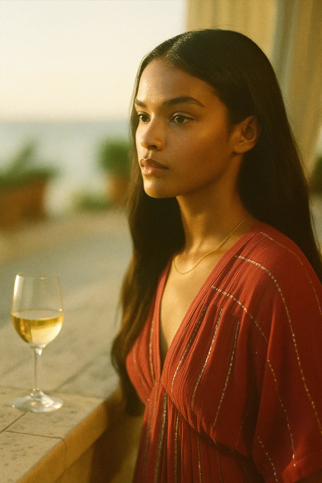 Vestido midi de lentejuelas con rayas escarlatas