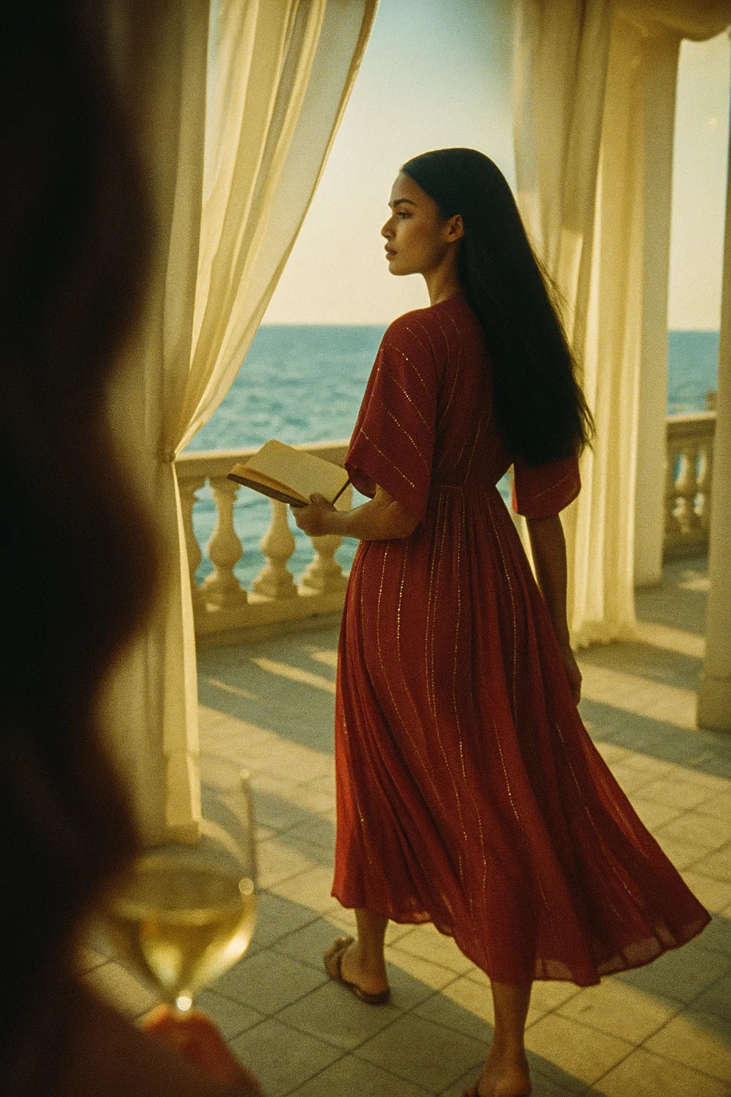 Vestido midi de lentejuelas con rayas escarlatas