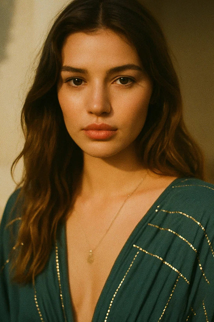 Vestido midi de lentejuelas con rayas esmeralda