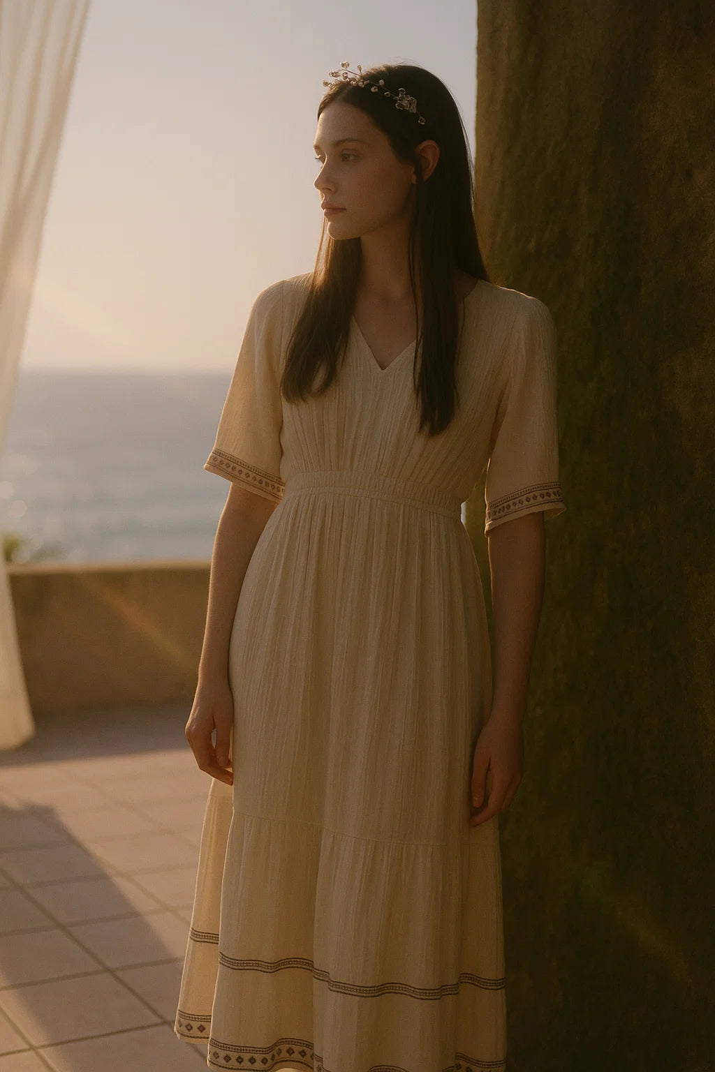 Vestido largo con bordado de piedras