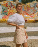 Beige Floral Print Cotton Skirt