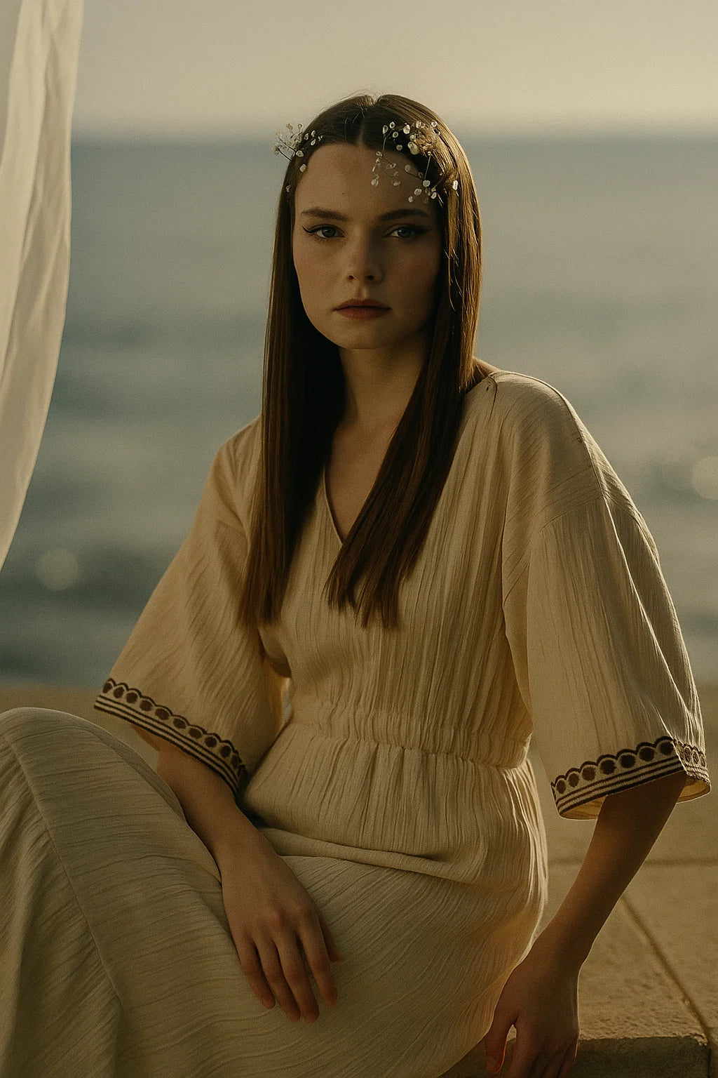 Vestido largo con bordado de piedras